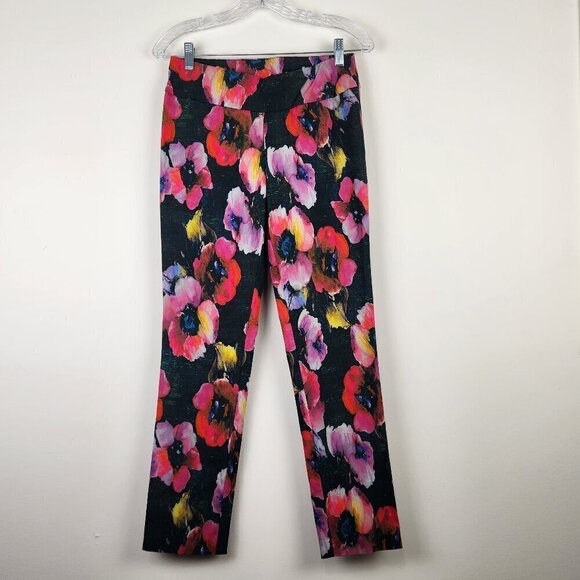 Soft Surroundings Size S Floral Pull on Stretch Ponte Straight Leg Ankle Pants - Picture 1 of 8